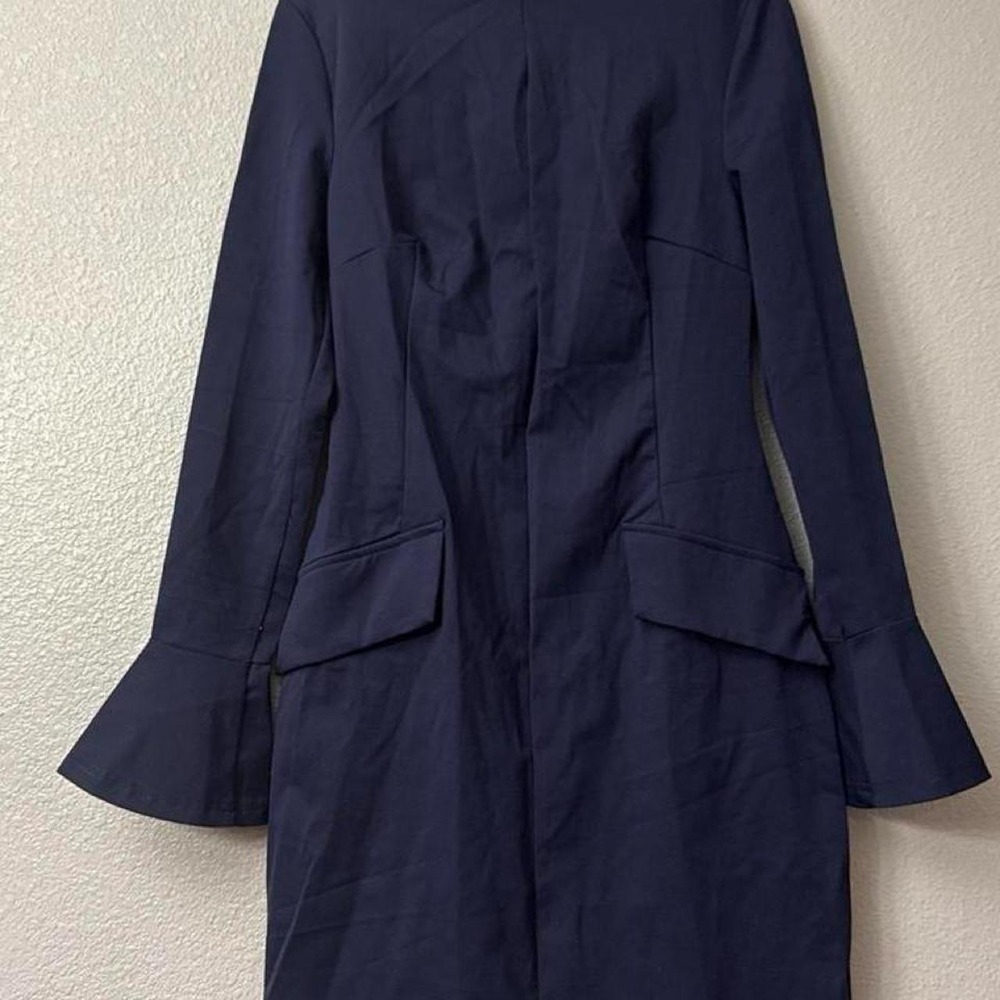 Women's Navy Blue  Long Sleeve Mock Neck Dress Basic Party Mini Dress - Picture 2 of 8